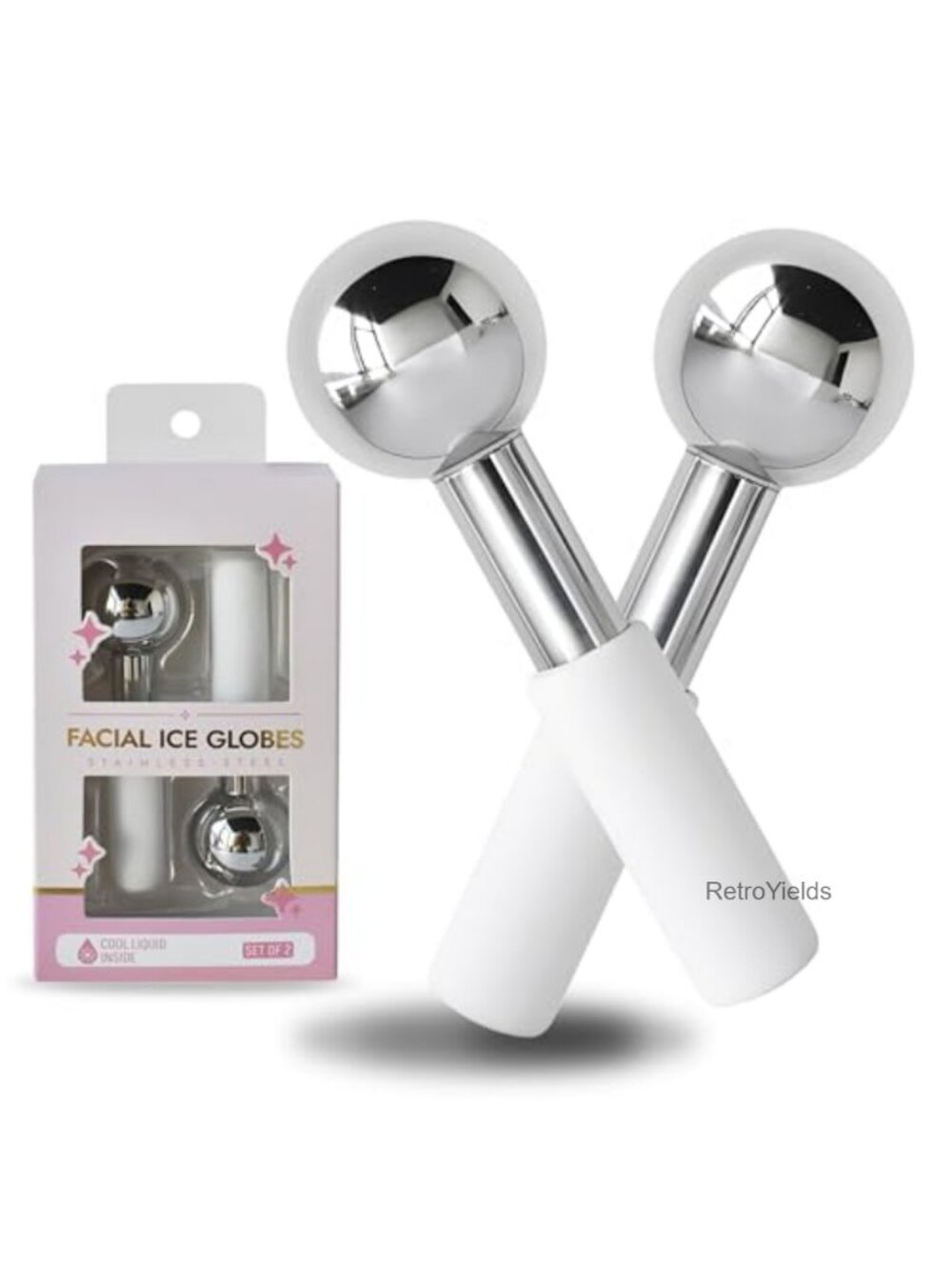 Stainless Steel Ice Globes for Face & Eyes, Unbreakable Cold Massagers, 2 Count